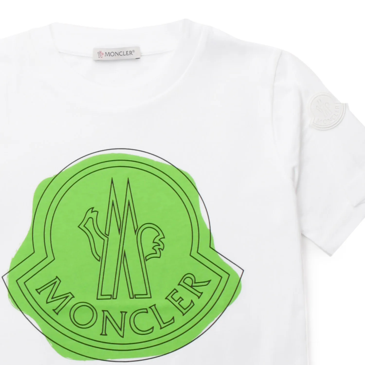 Moncler White T-Shirt With Green Logo For Children And Teen