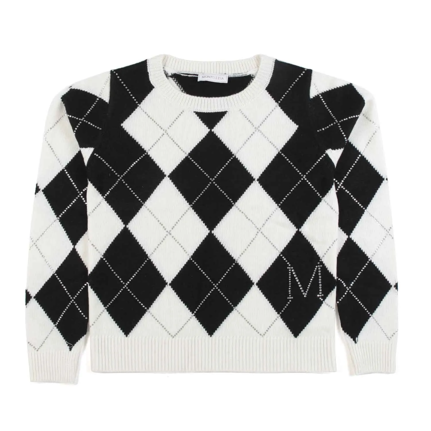 Monnalisa Cream And Black Pullover With Rhombus