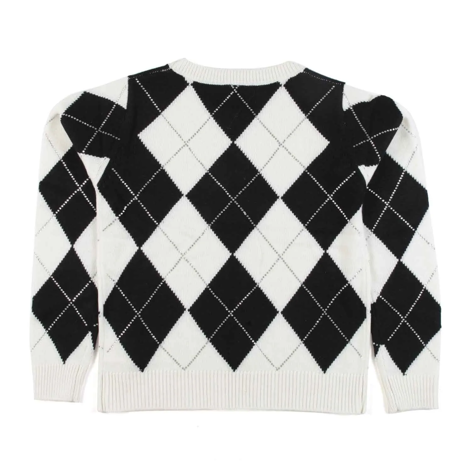 Monnalisa Cream And Black Pullover With Rhombus