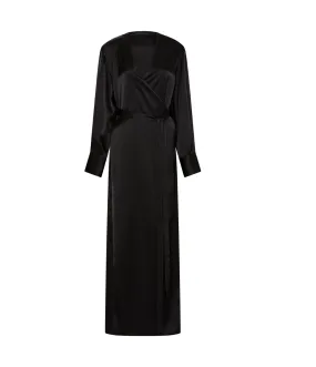 Mono Double Satin Wrap Dress in Black