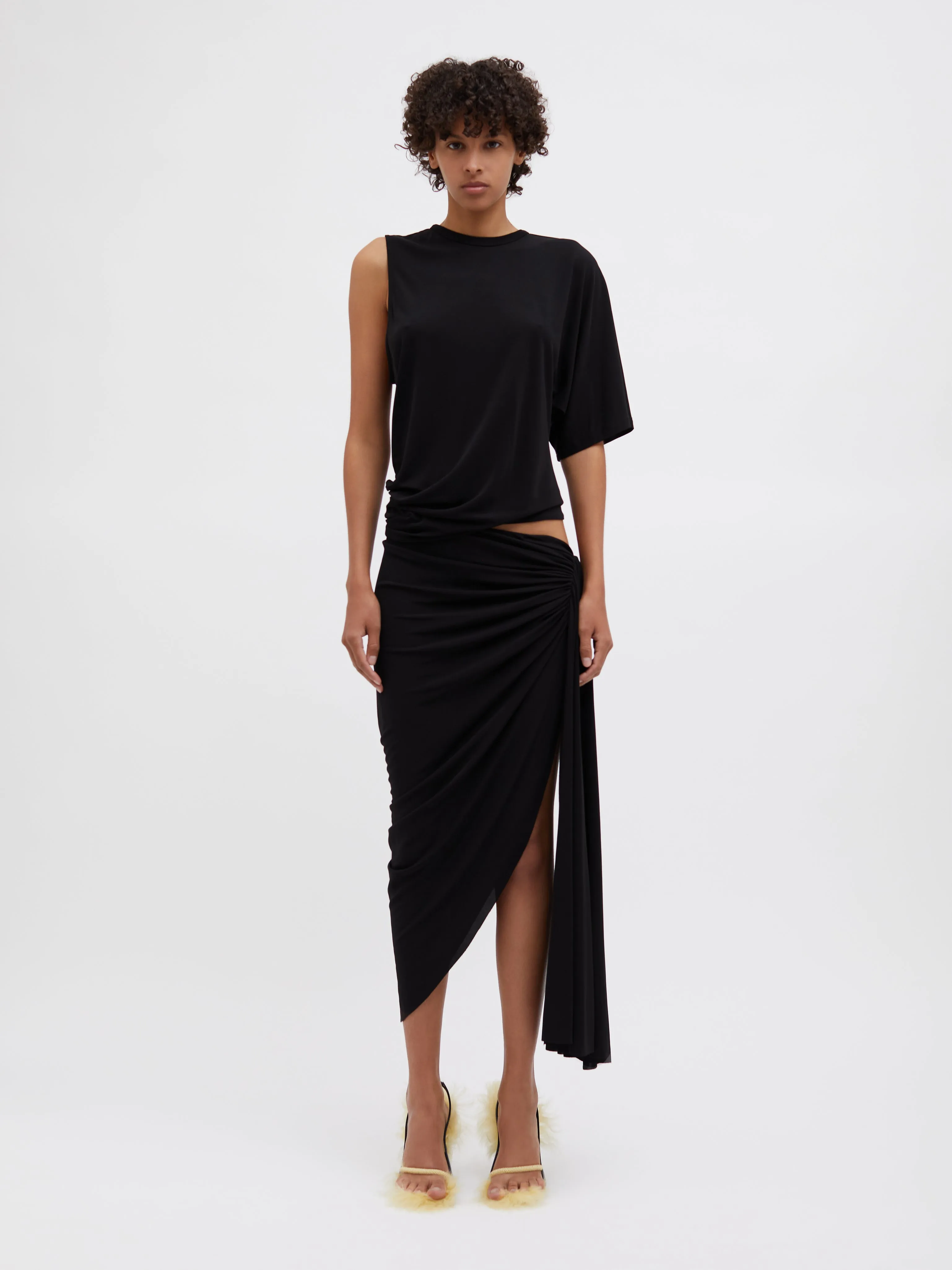 Monstera Cut Wrap Dress - Black