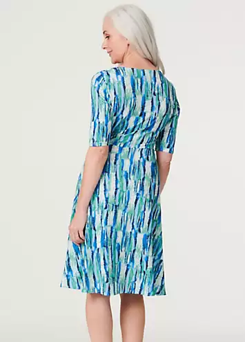 Multi Green Printed Short Sleeve Faux Wrap Dress by Izabel London | Look Again