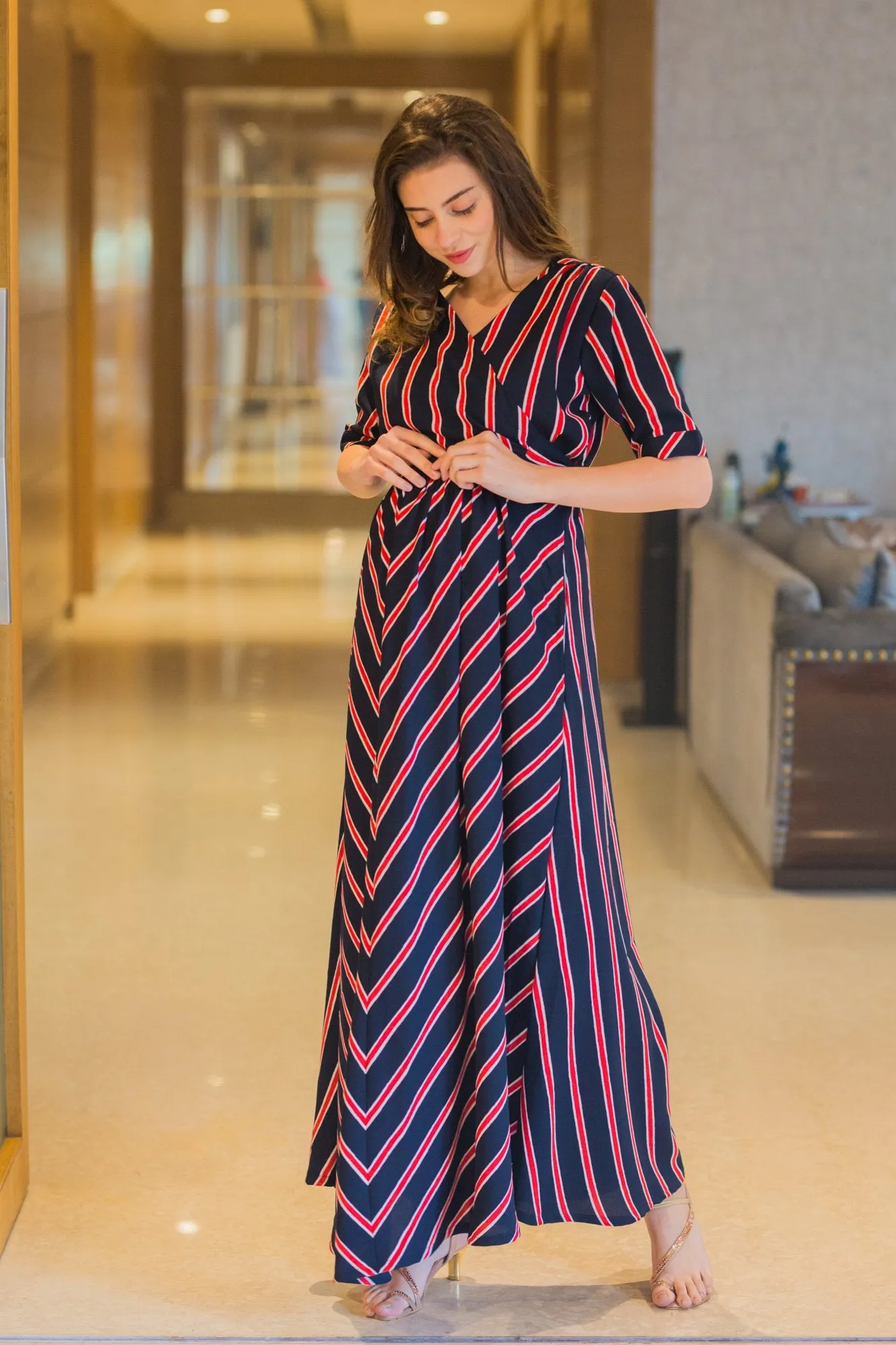 Nautical Red Striped Maternity & Nursing Wrap Dress