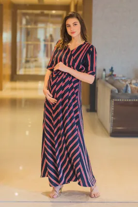 Nautical Red Striped Maternity & Nursing Wrap Dress