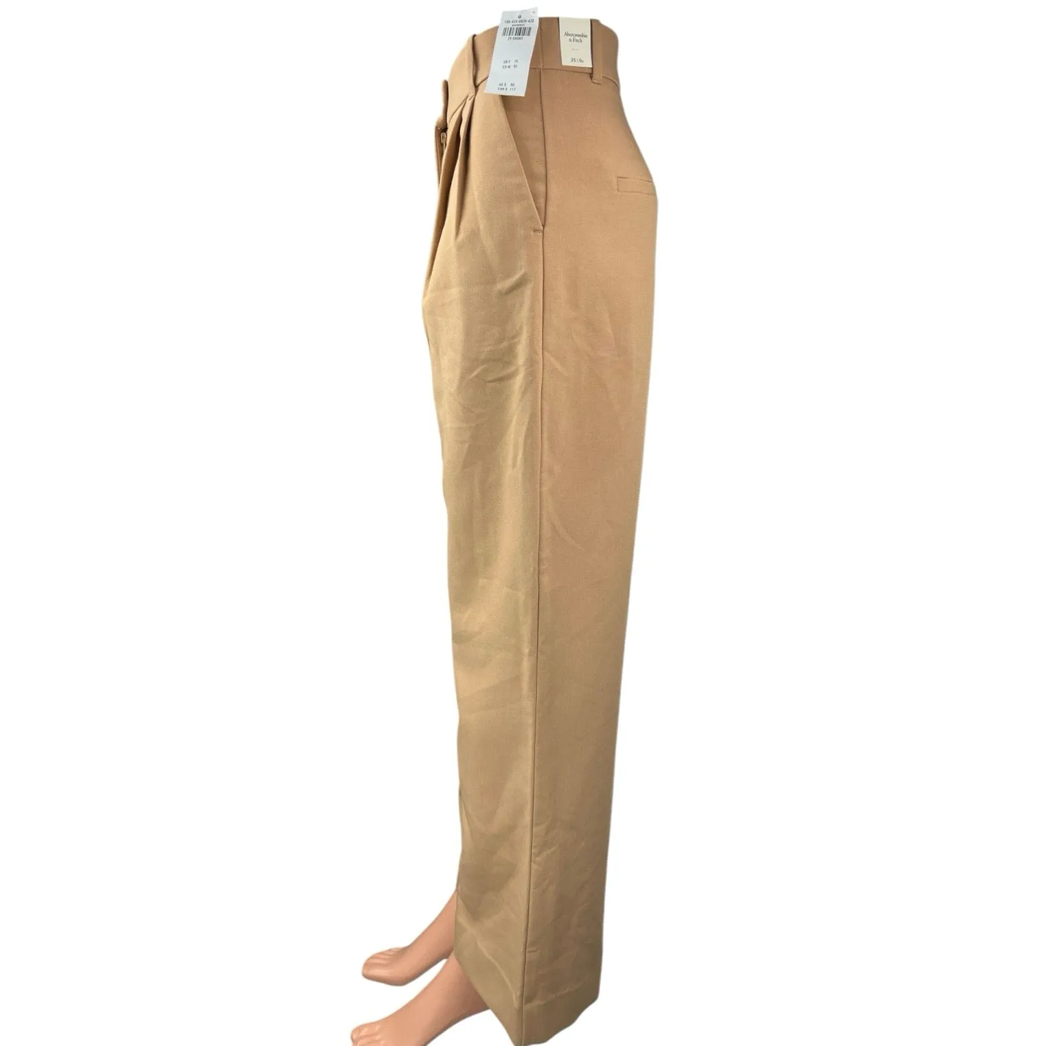 NEW Abercrombie & Fitch Women's Tan Pleated High Rise Wide Leg Trouser Pants 25