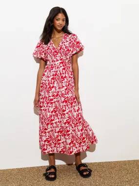 New Look Red Floral Print Wrap Midi Dress