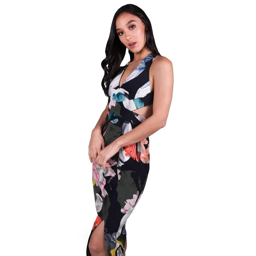 ----Nicholas   ----Floral Wrap Halter Dress ---