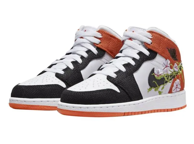 Nike air jordan 1 mid gs white black orange brand new. white/black-orange. dq8390-100.