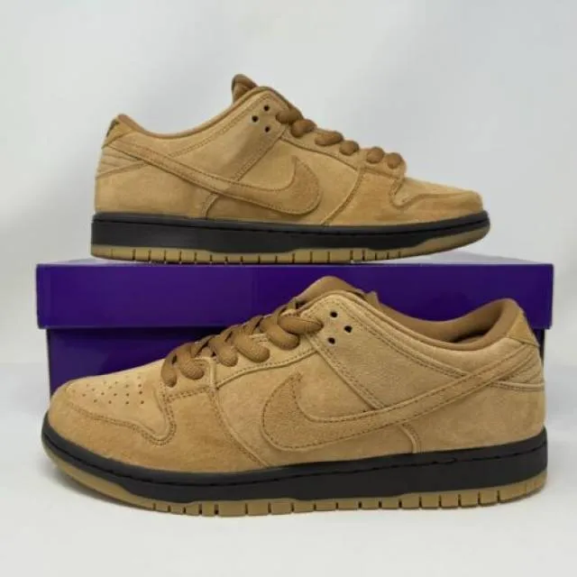 Nike sb dunk low pro wheat mocha flax brown men's size 9.5 women's 11 bq6817-204