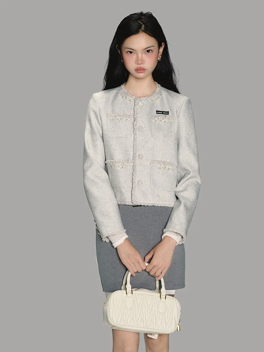 No-Collar Wool Ceminine Classu Jacket