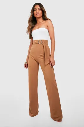 O Ring Belted Straight Leg Crepe Pants