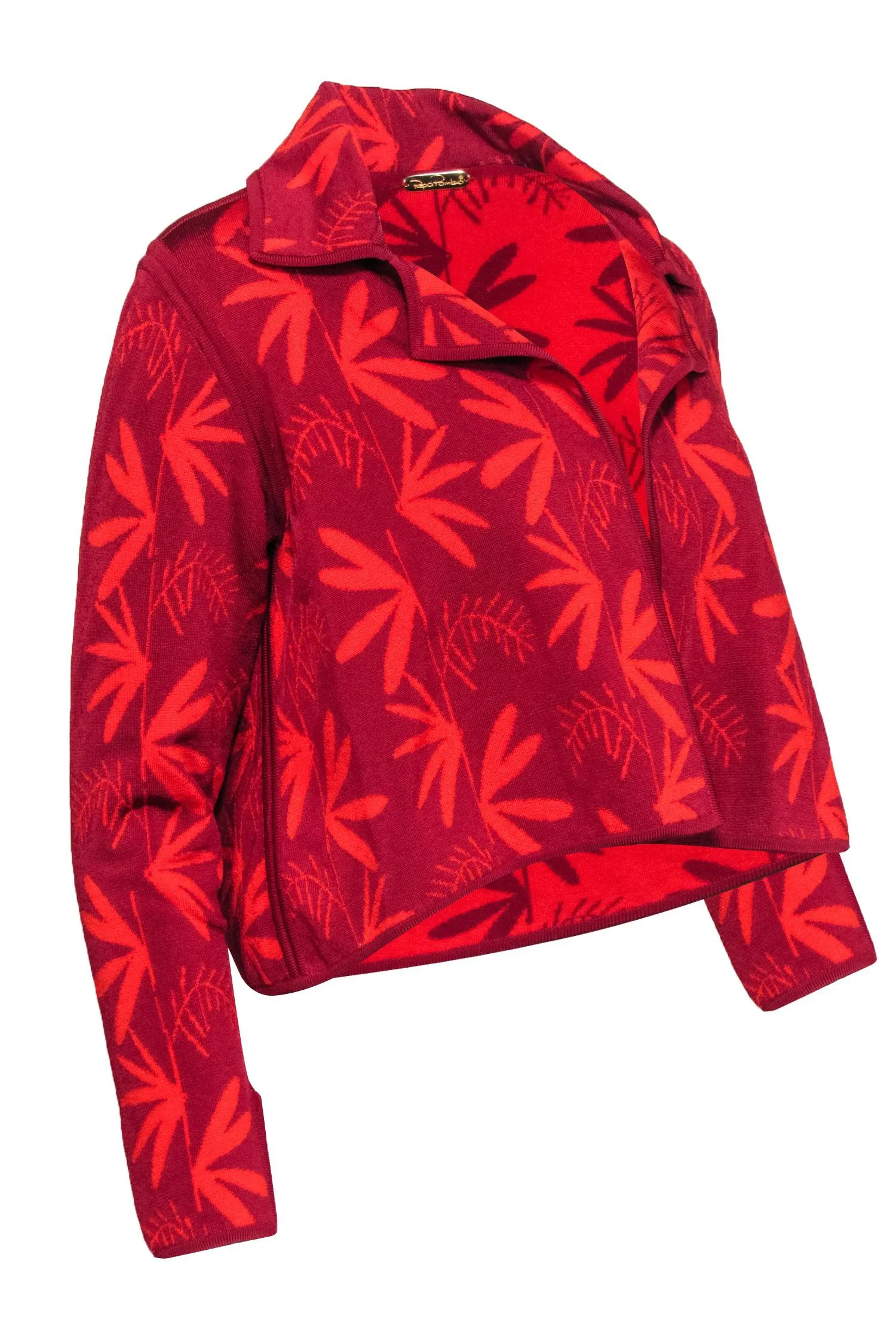 Pepa Pombo - Red Print Knit Open Front Jacket Sz M