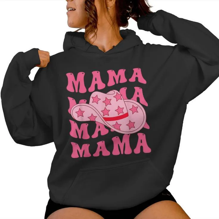 Pink Cowboy Hat Western Cowgirl Mama Groovy Country Mom Women Hoodie