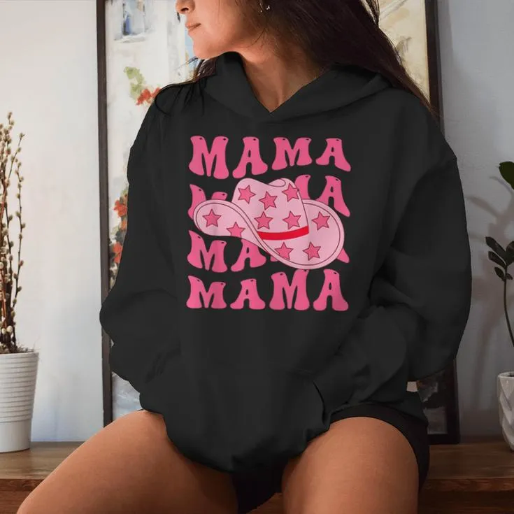 Pink Cowboy Hat Western Cowgirl Mama Groovy Country Mom Women Hoodie