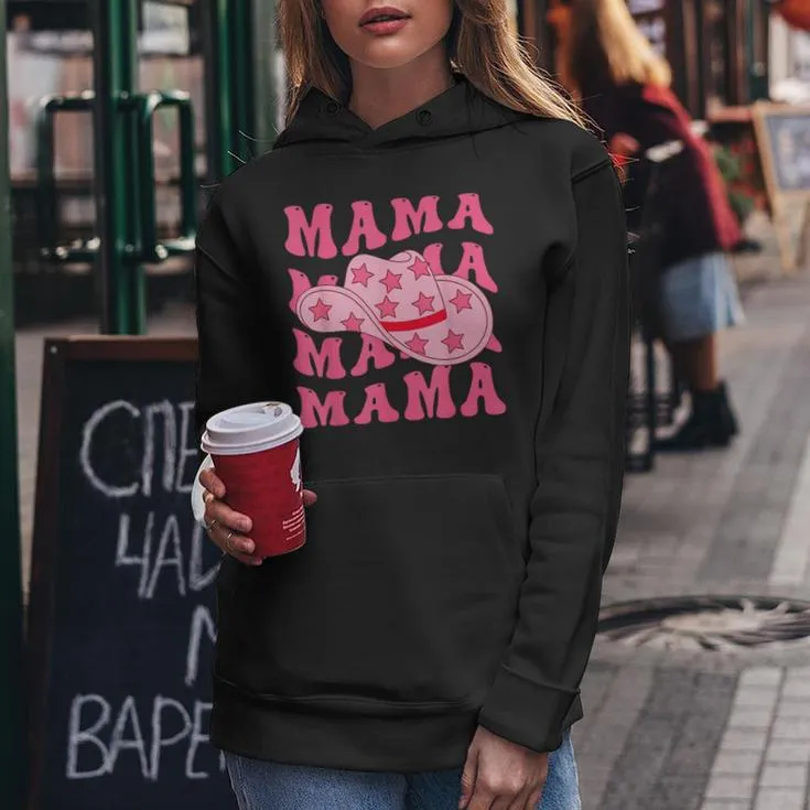 Pink Cowboy Hat Western Cowgirl Mama Groovy Country Mom Women Hoodie