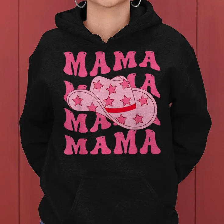 Pink Cowboy Hat Western Cowgirl Mama Groovy Country Mom Women Hoodie