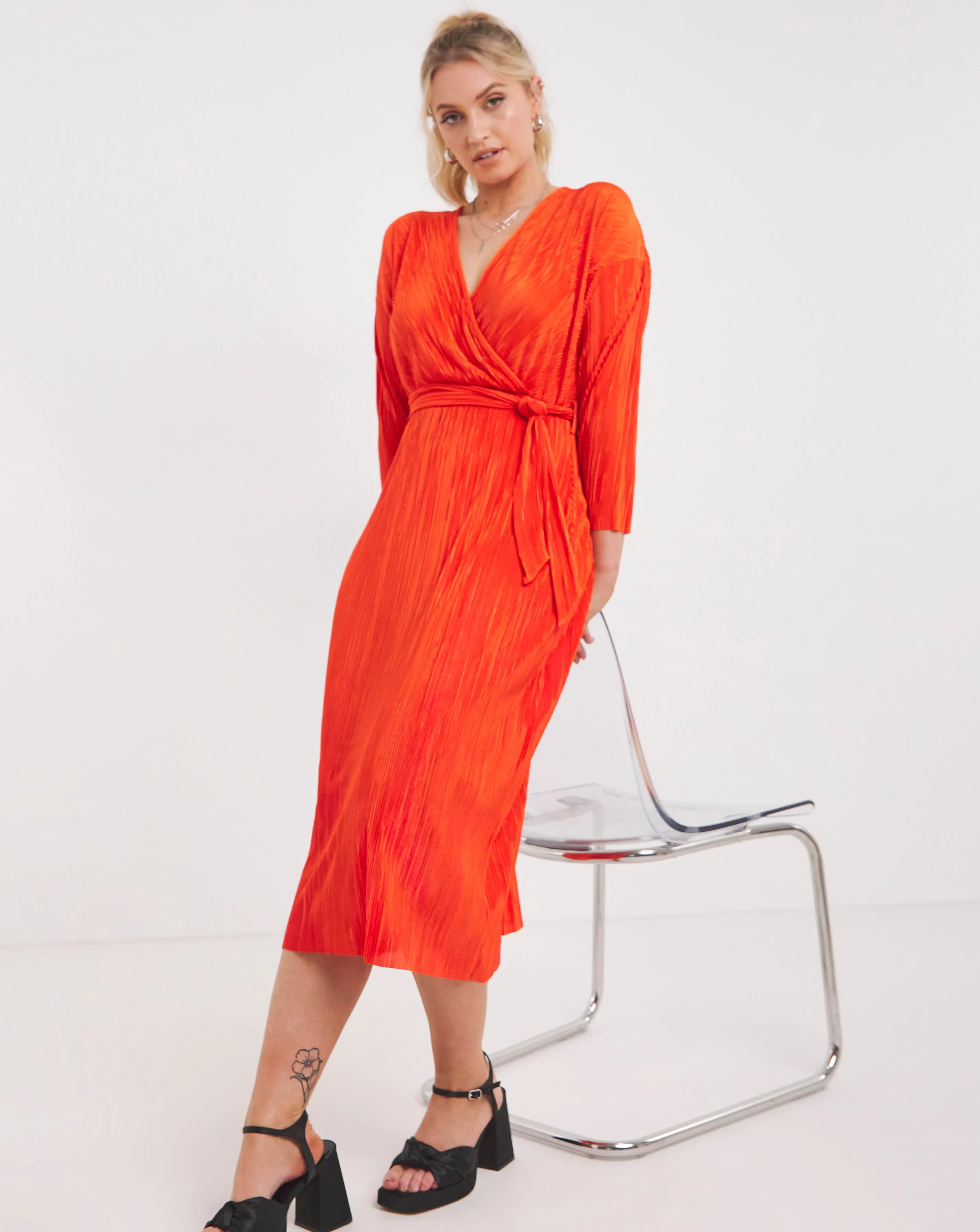 Plisse Wrap Front Midi Dress | Simply Be