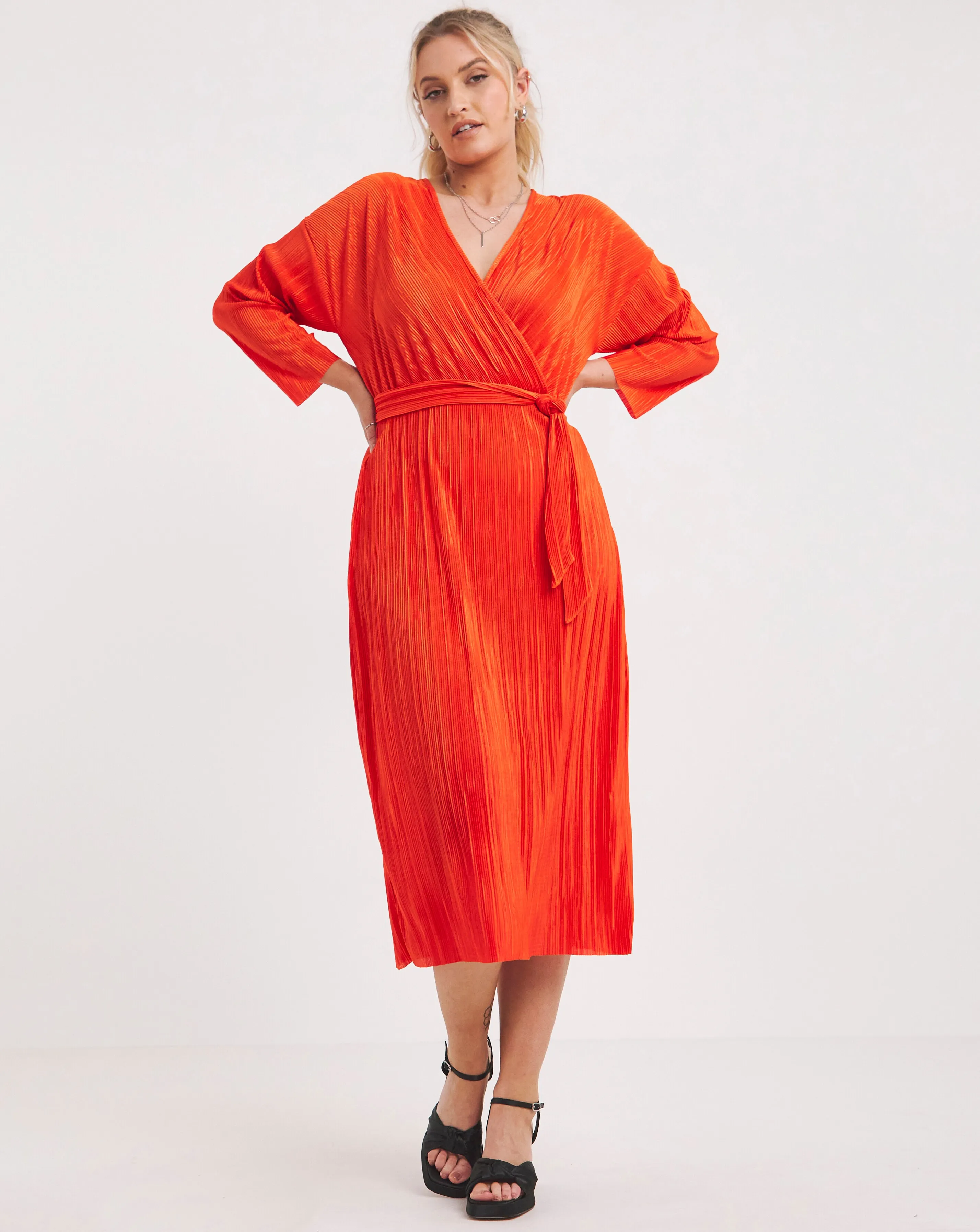 Plisse Wrap Front Midi Dress | Simply Be