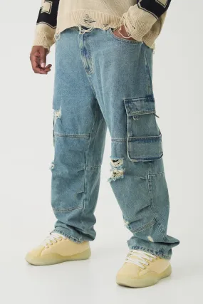 Plus Distressed Cargo Relaxed Fit Jeans