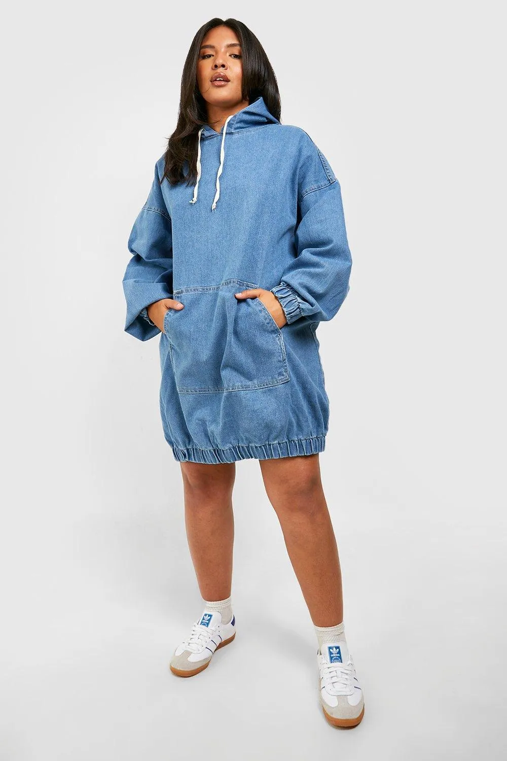 Plus Hooded Denim Pullover Dress