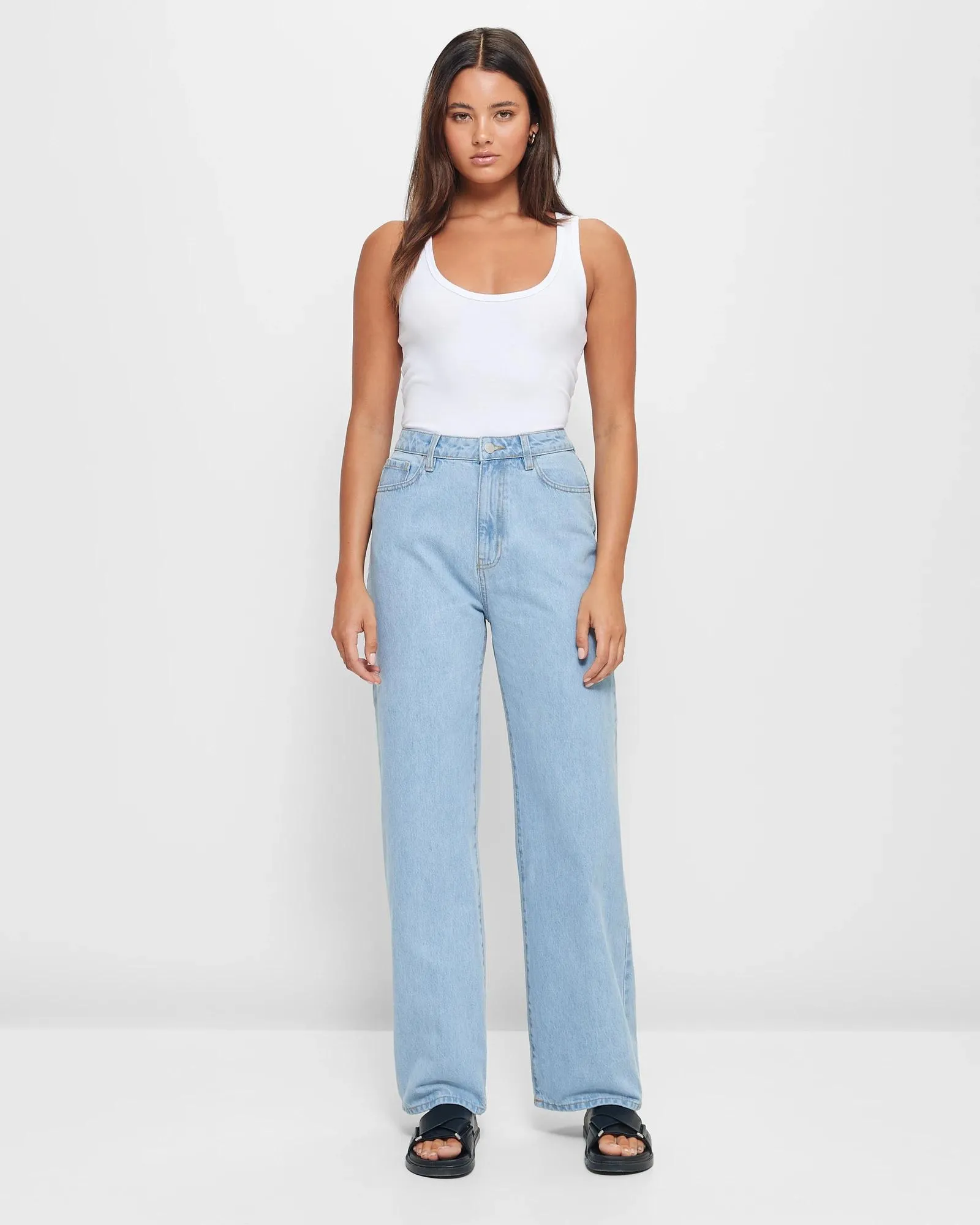 popular  High Rise Wide Leg Denim Jeans - Lily Loves - Light Blue Wash