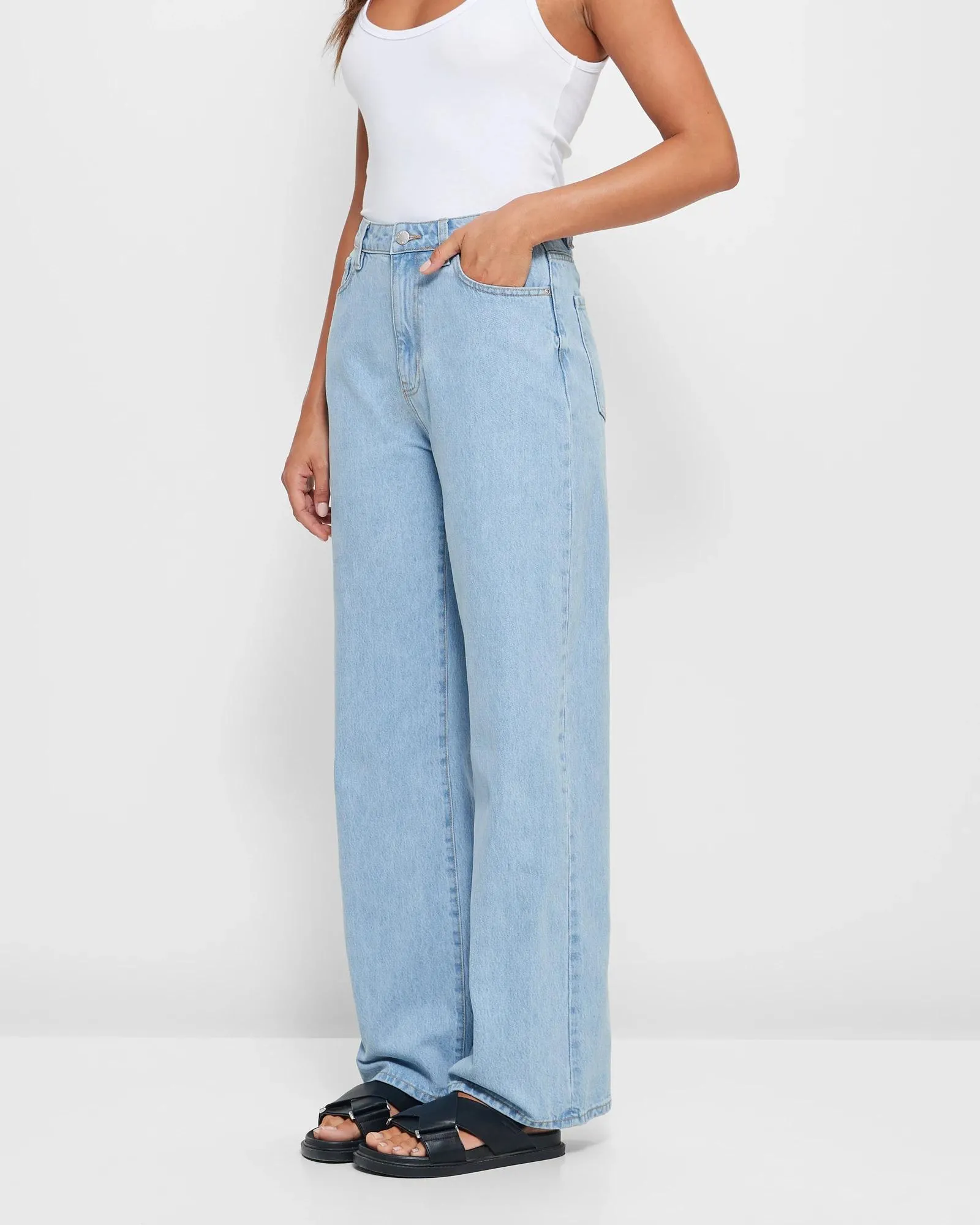 popular  High Rise Wide Leg Denim Jeans - Lily Loves - Light Blue Wash