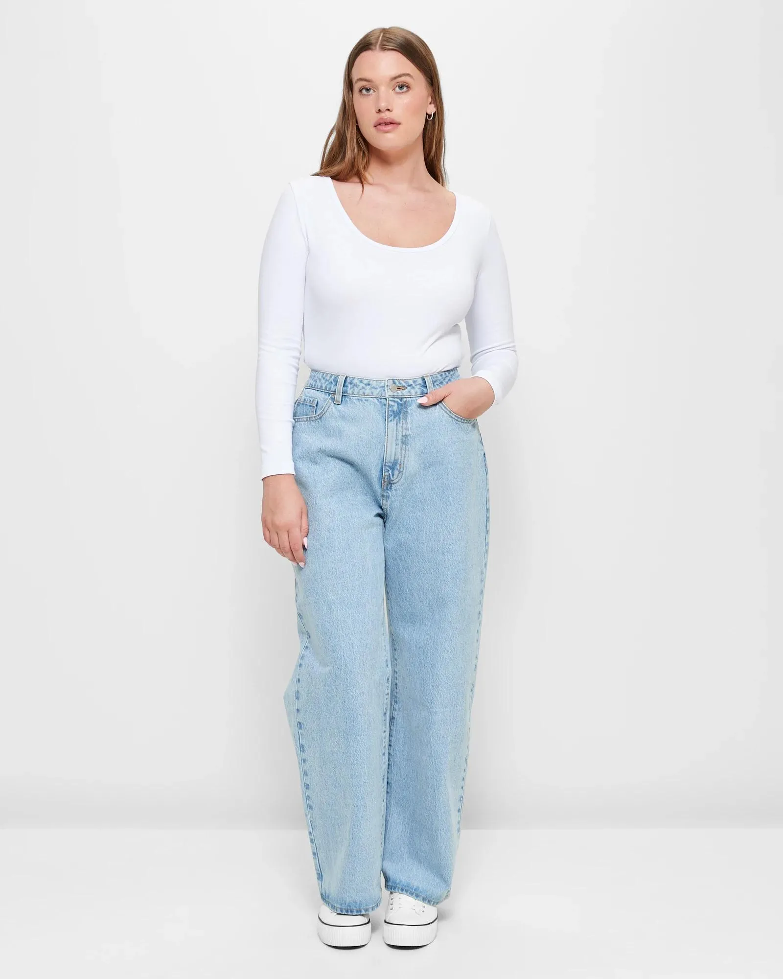 popular  High Rise Wide Leg Denim Jeans - Lily Loves - Light Blue Wash