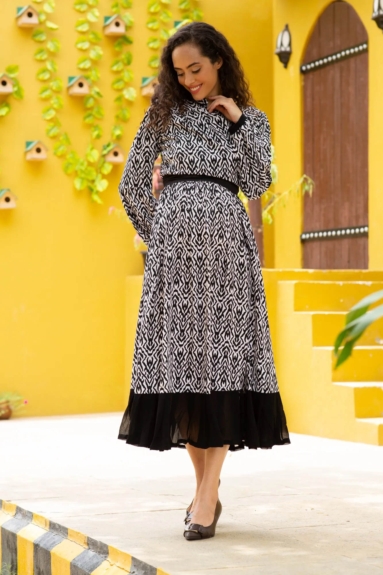 Premium Ebony Abstract Maternity & Nursing Wrap Dress