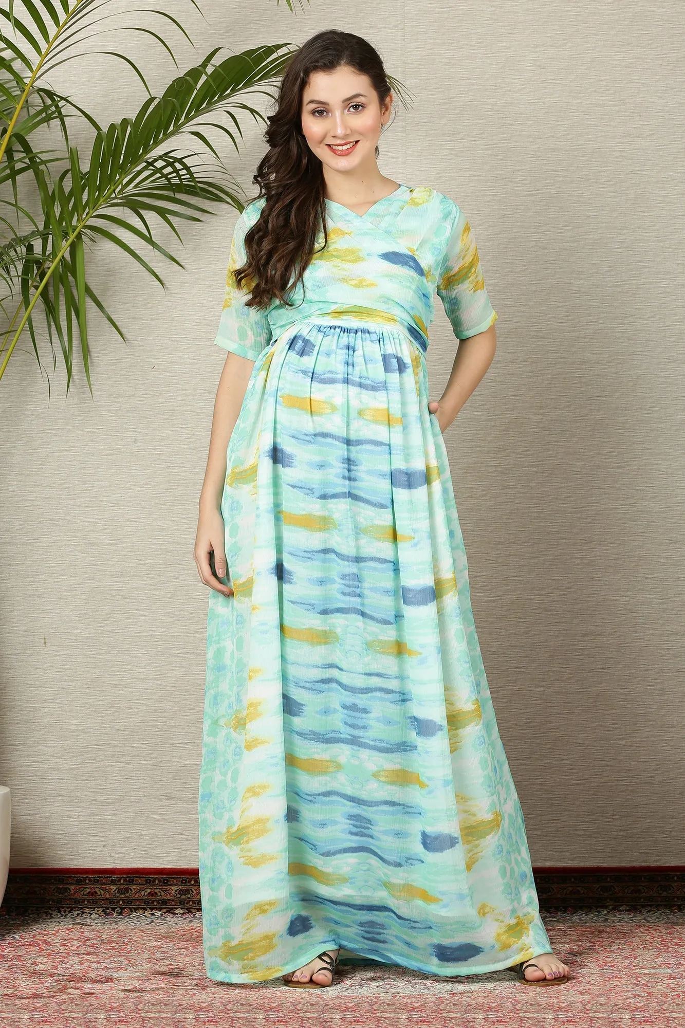 Pretty Aqua Green Maternity & Nursing Wrap Dress