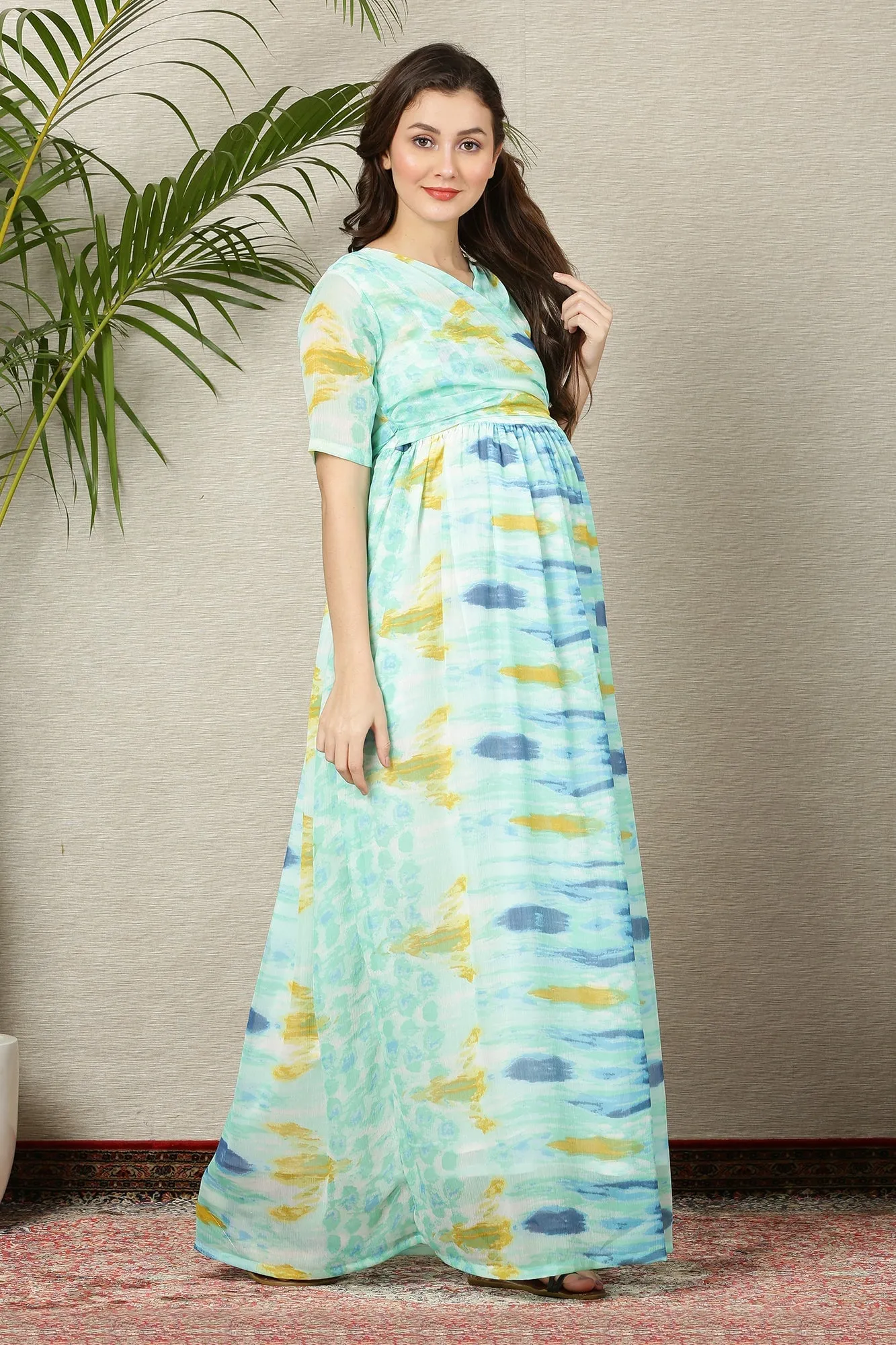 Pretty Aqua Green Maternity & Nursing Wrap Dress