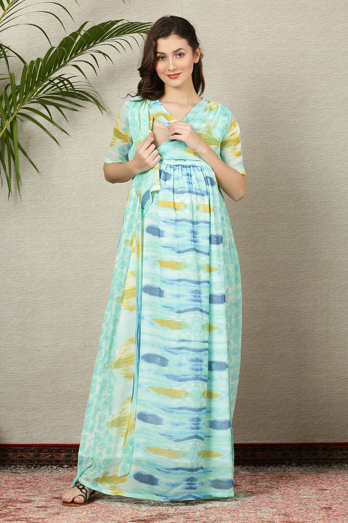 Pretty Aqua Green Maternity & Nursing Wrap Dress