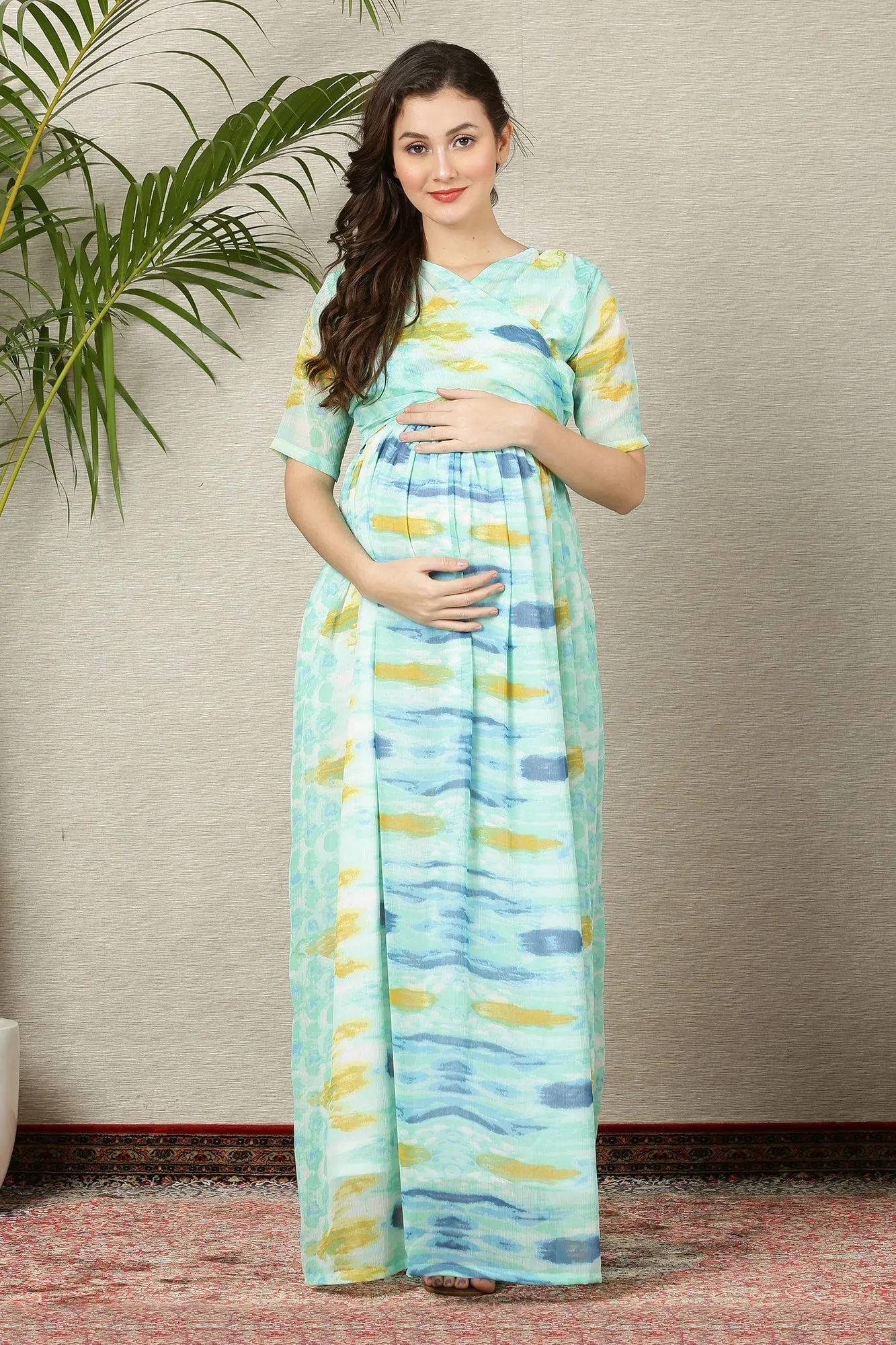 Pretty Aqua Green Maternity & Nursing Wrap Dress