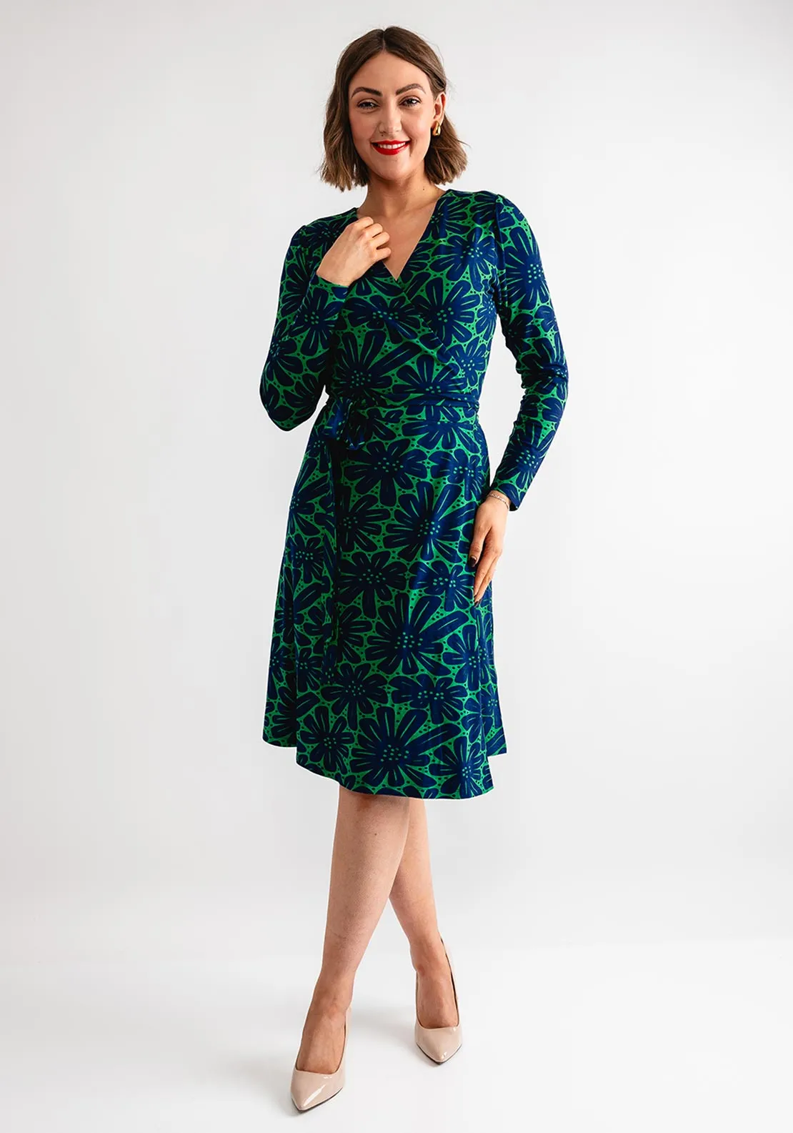 Pretty Vacant Robin Floral Wrap Dress, Green and Navy