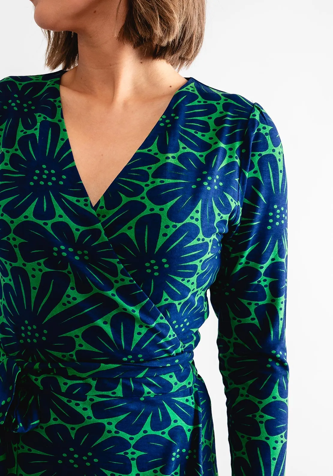 Pretty Vacant Robin Floral Wrap Dress, Green and Navy