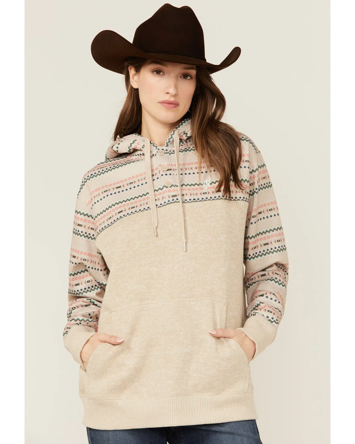 Product Name:  Hooey Women's Striped Trim Hooded Pullover