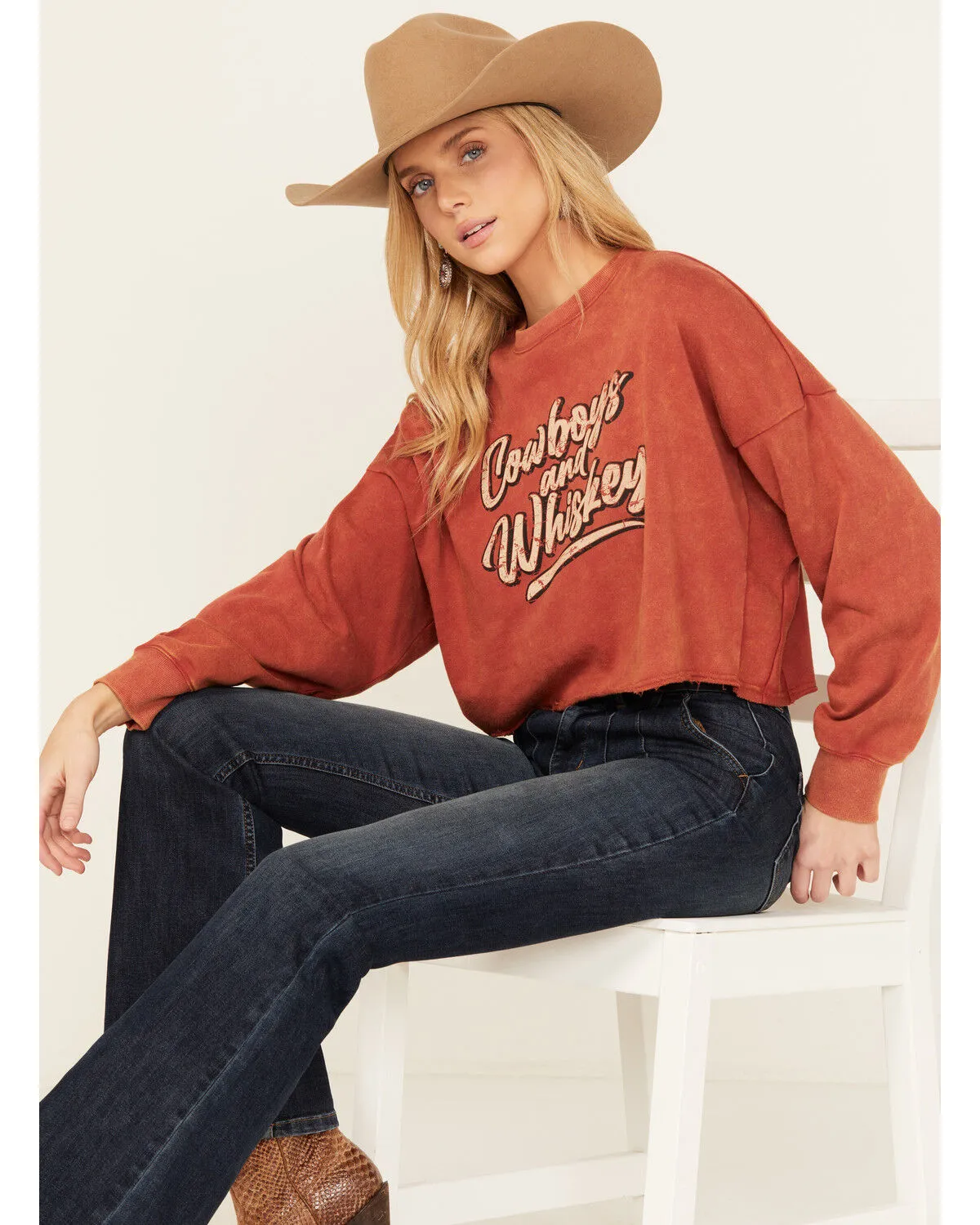 Product Name:  Rock & Roll Denim Women's Cowboys and Whiskey Pullover Sweatshirt