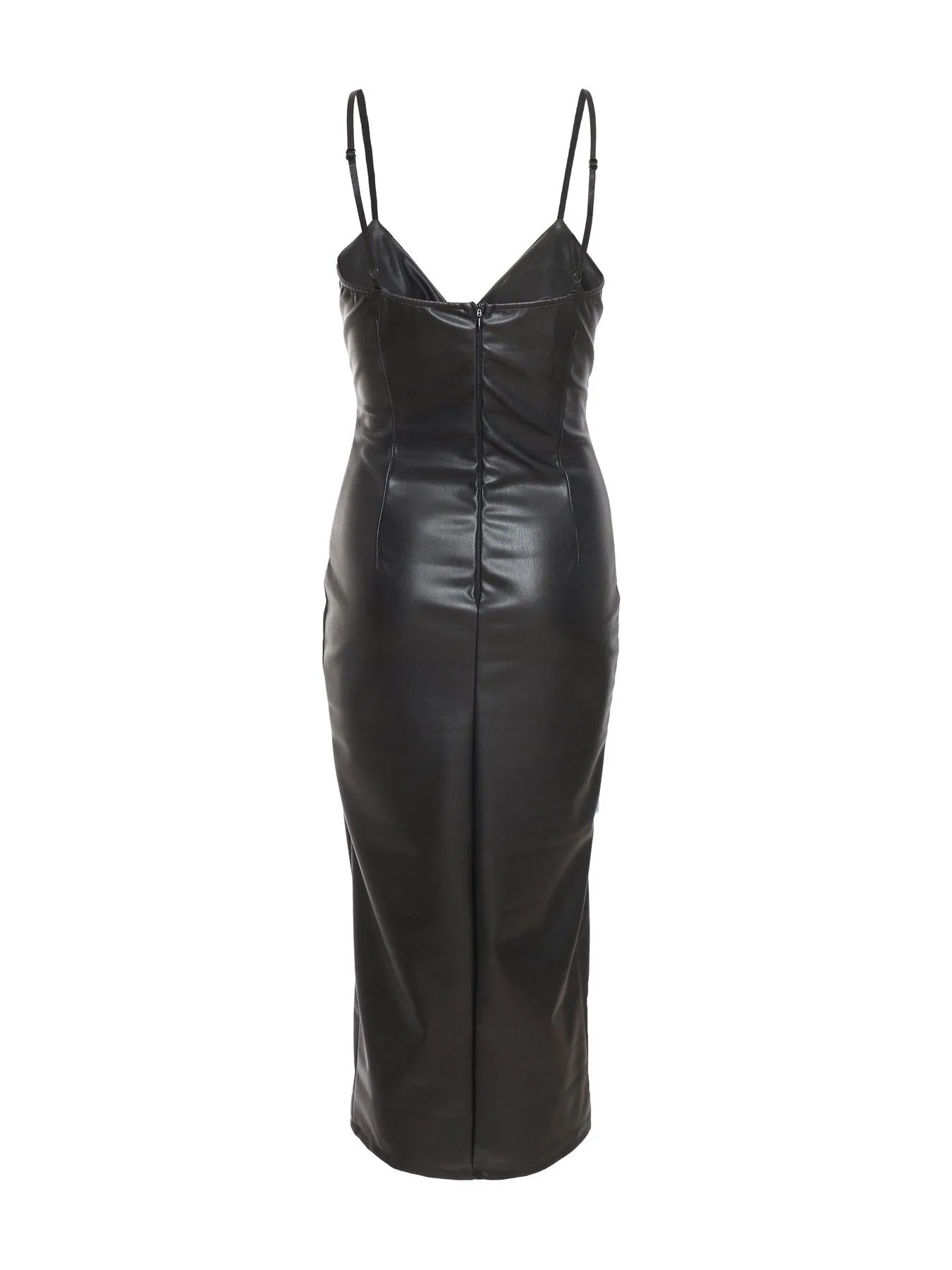 Quiz Black Faux Leather Wrap Midi Dress