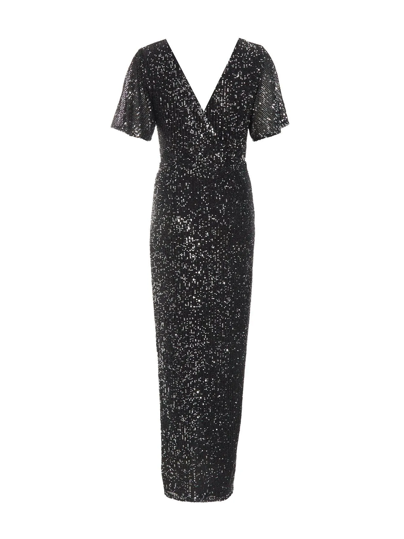 Quiz Black Sequin Wrap Maxi Dress