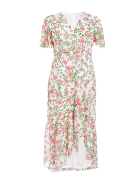 Quiz Curve Pink Floral Wrap Maxi Dress