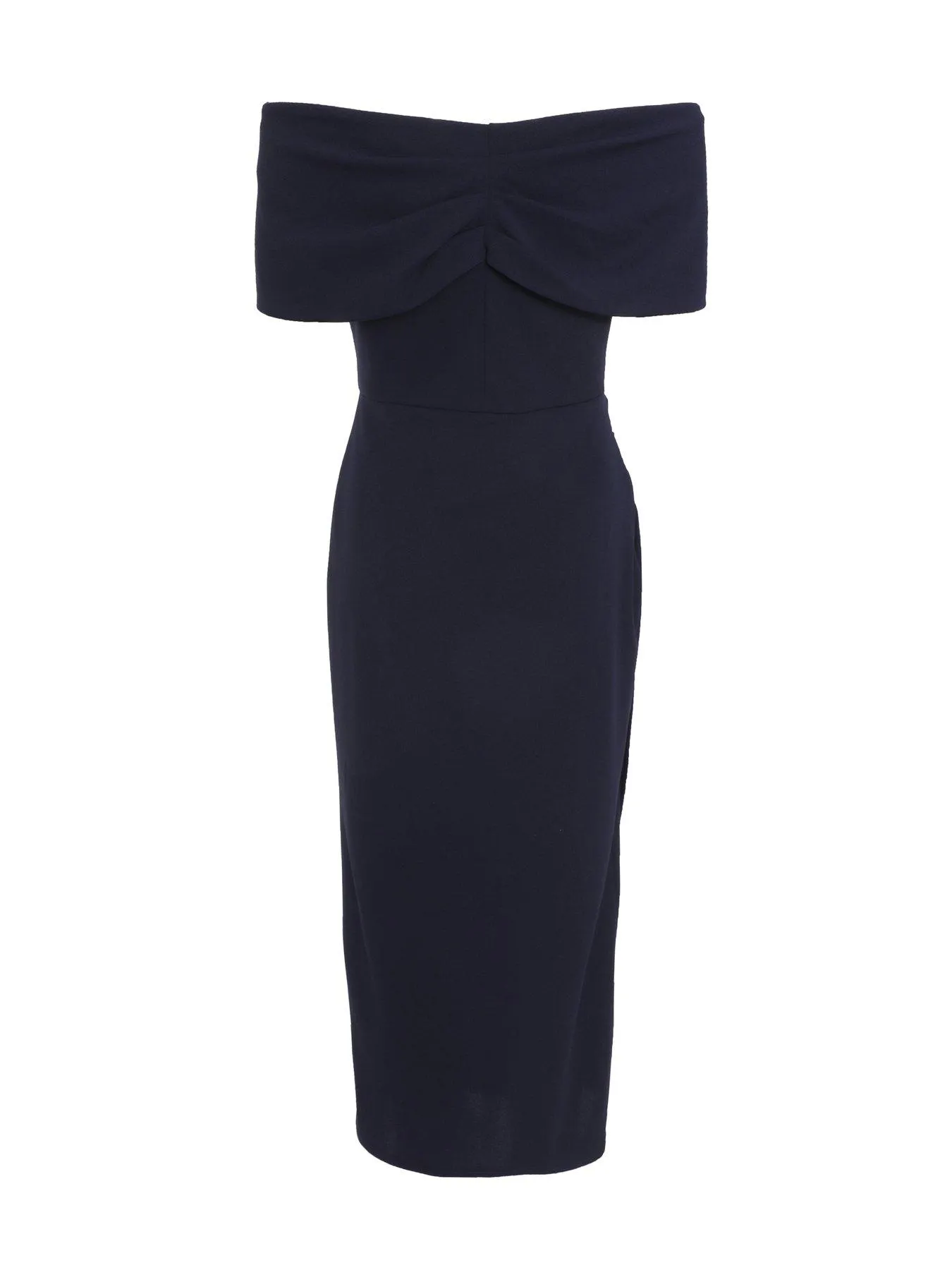 Quiz Navy Bardot Ruched Wrap Midi Dress