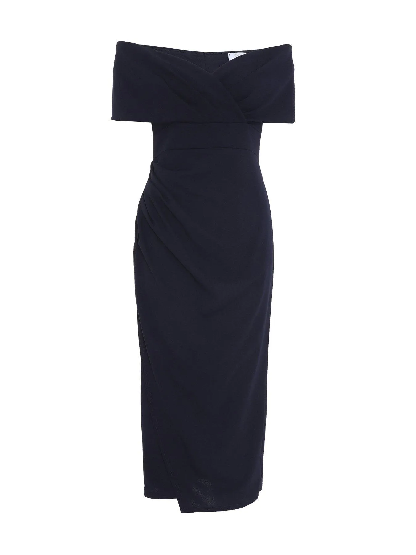 Quiz Navy Bardot Ruched Wrap Midi Dress