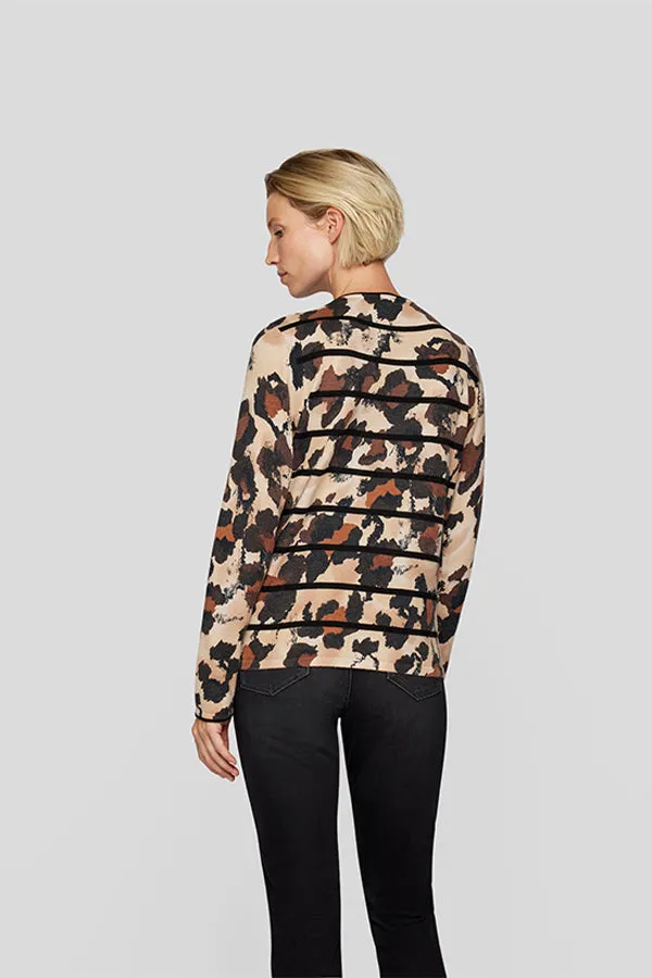 Rabe & LecomteBEIGE STRIPED BACK ANIMAL PRINT PULLOVER