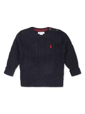 RALPH LAUREN KIDS Blue Cable Knit Pullover With Contrast Pony