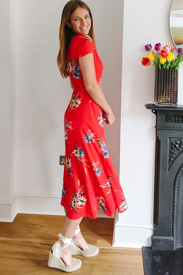 Red Floral Print Wrap Maxi Dress