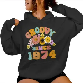 Retro Groovy Since 1974 Birthday 50 Years Old 50Th Birthday Women Hoodie