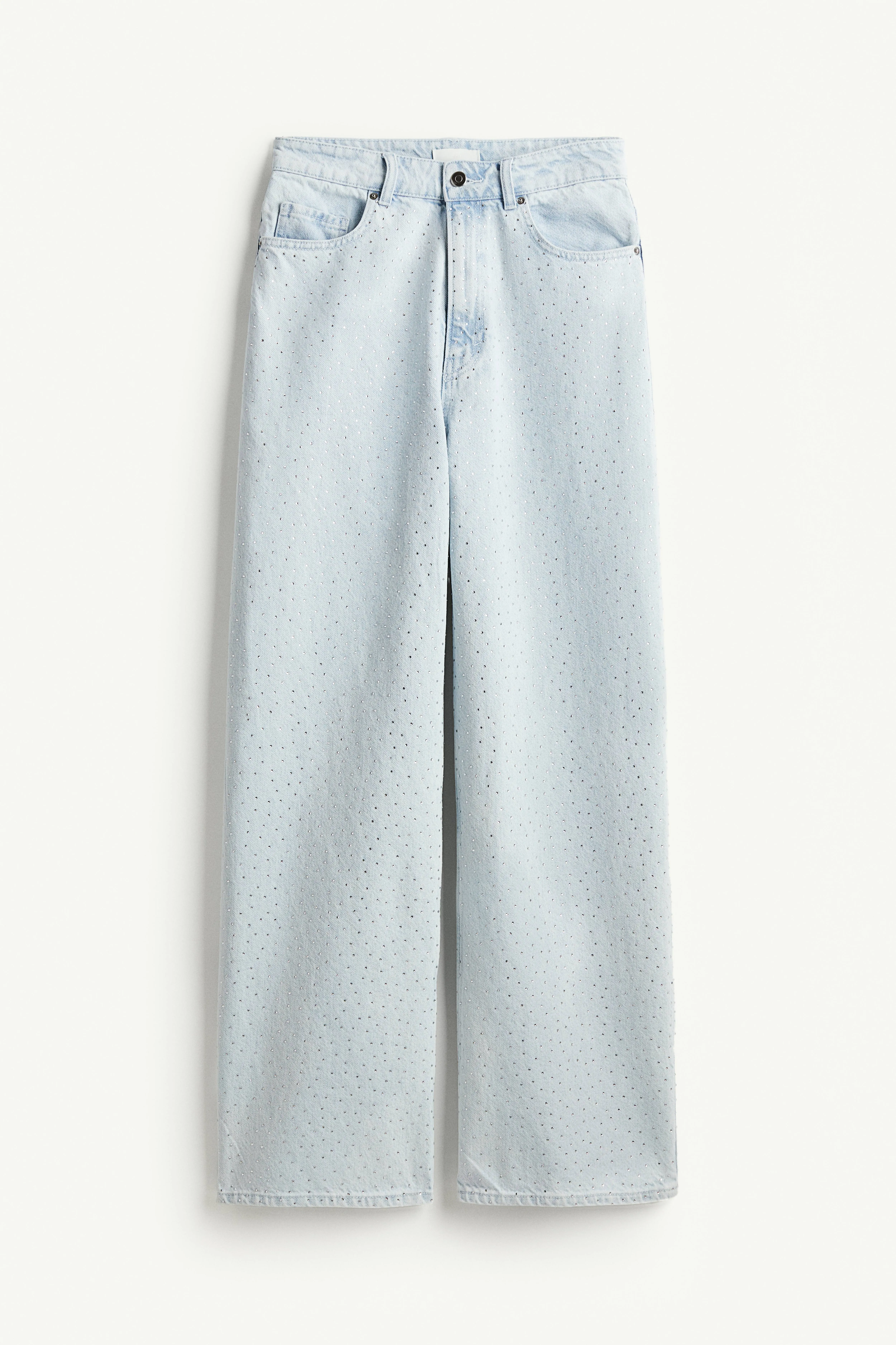 Rhinestone-embellished jeans - Regular waist - Long - Light denim blue - Ladies | H&M GB