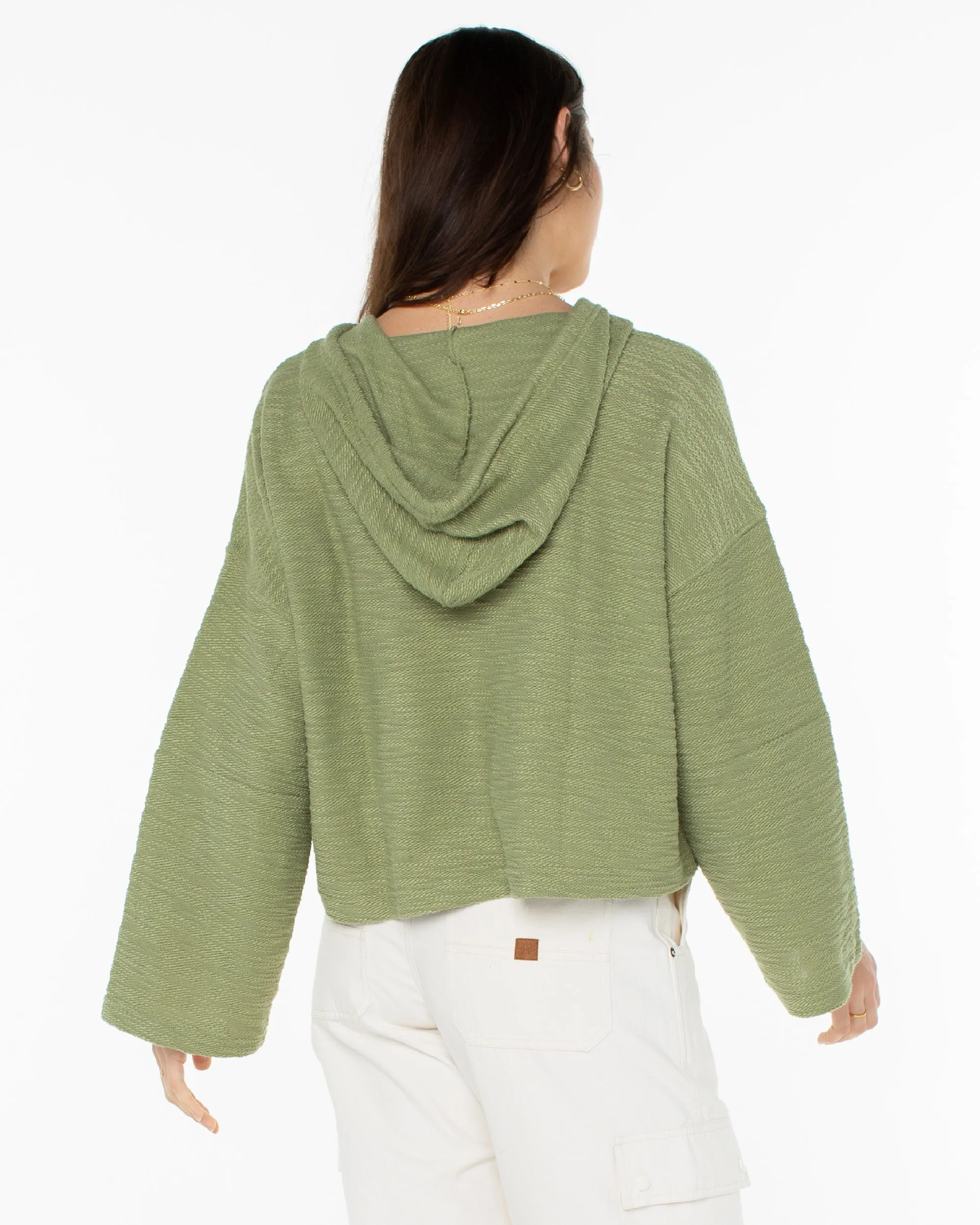 Rich Coast Cropped Hoodie - Oil Green