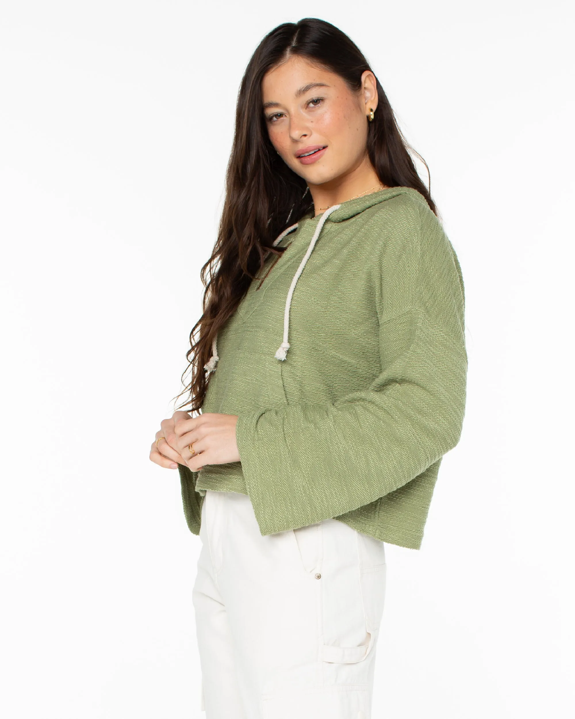 Rich Coast Cropped Hoodie - Oil Green