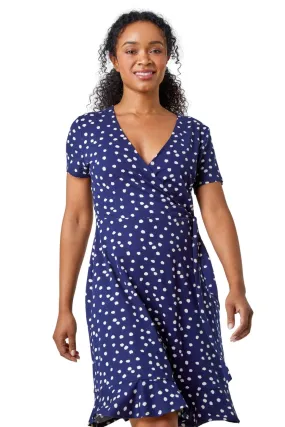 Roman Petite Blue Floral Stretch Wrap Dress