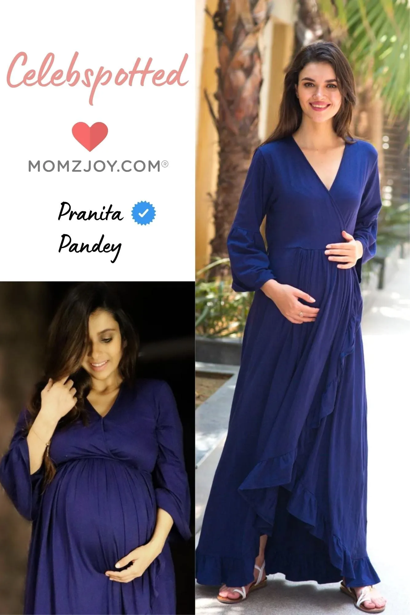 Royal Blue Lycra Maternity & Nursing Frill Wrap Dress